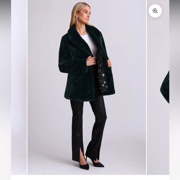 Avec Les Filles Faux Fur Emerald Green Shawl Collar Coat - Picture 5 of 11